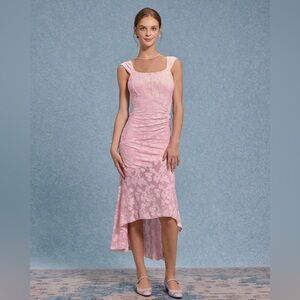 Rihoas Pink Jacquard Bodycon Slip Maxi Dress